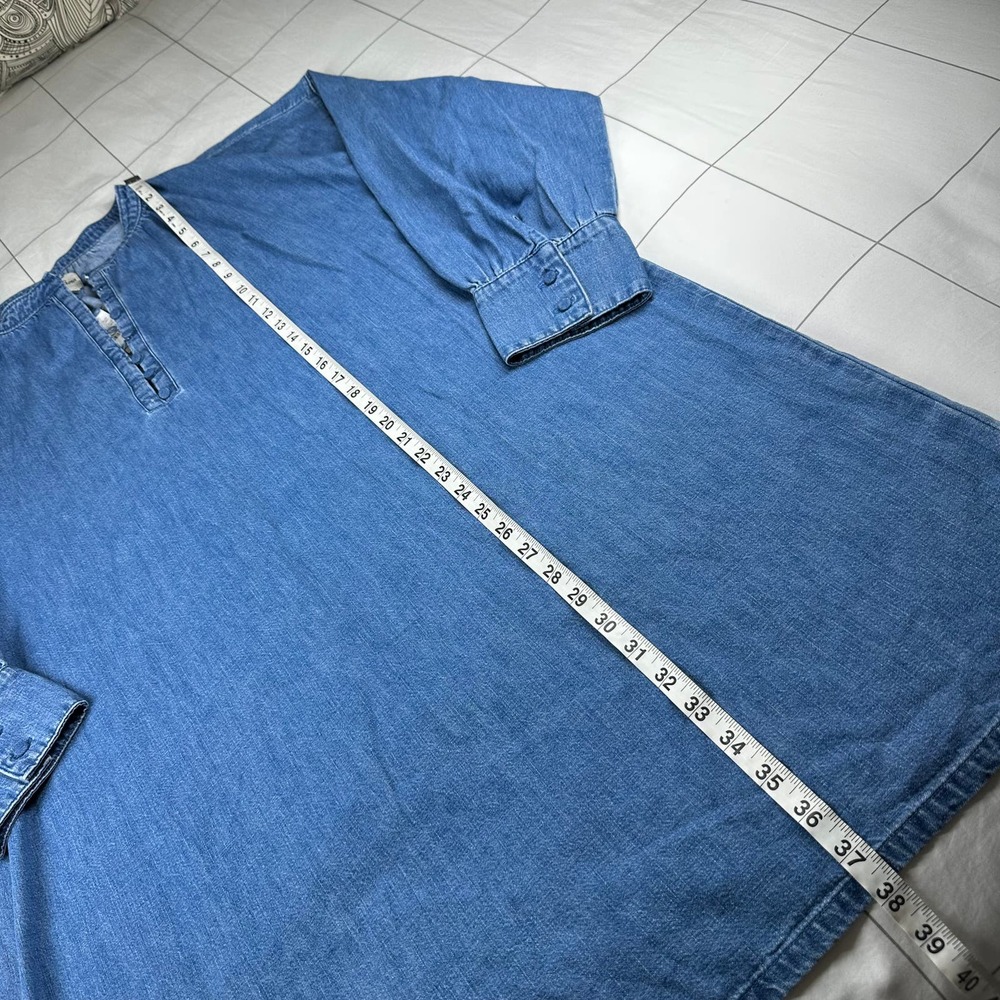 J. Crew Dress Womens 2X Blue Indigo Denim Button Up Shift Chambray New Casual - Picture 10 of 10